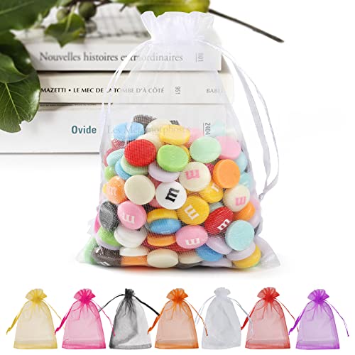 ANZNKU 50 Pack Organza Bags 5 x 7 Inch, White Sheer Favor Mesh Bags Drawstring, Gift Bag Small Size, Mesh Bag Drawstring For Wedding Party - Image 1