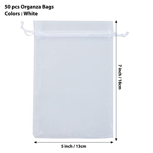 ANZNKU 50 Pack Organza Bags 5 x 7 Inch, White Sheer Favor Mesh Bags Drawstring, Gift Bag Small Size, Mesh Bag Drawstring For Wedding Party - Image 5