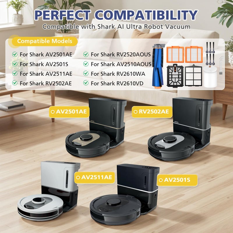 Ecleanfy Replacement Parts for Shark AI AV2501S AV2501AE RV2502AE RV2520AOUS AV2510AOUS AV2511AE RV2610WA RV2610WD Accessories Kit with Main Brush, Filters, Foam Filters, PrFilte, Side Brushes, Replacement - Image 2