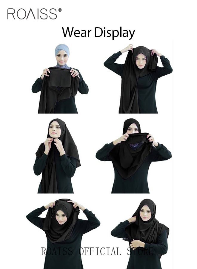 roaiss 2 Piece Women's Chiffon Hijab Set Muslim Casual Scarf Turban for Ladies Beading Decoration Versatile All Seasons Wearable Traditional Wear Hijab Ramadan and Eid al-Adha Gifts  - Image 5