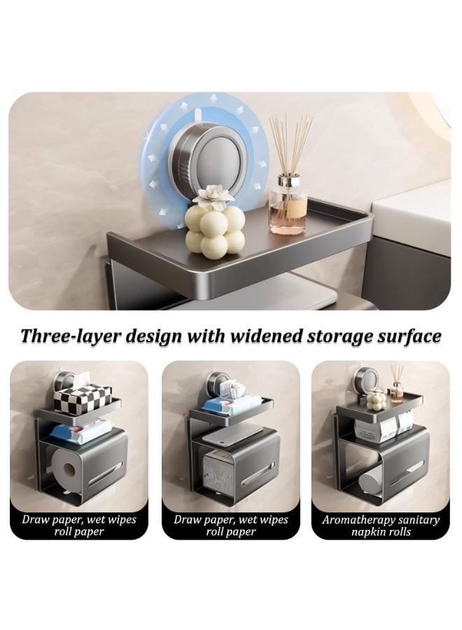 LOKIPA Toilet Paper Holder with Shelf Matte Grey, Suction Cup Toilet Paper Holder, 304 Stainless Steel Tissue Holder, Wall Mounted - Image 4