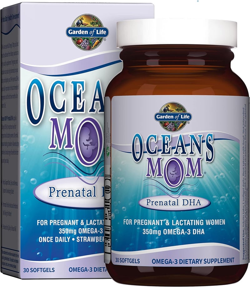 Garden of Life Oceans Mom Prenatal Fish Oil DHA Omega 3 Fish Oil Supplement  Strawberry 350mg Prenatal DHA Pregnancy Fish Oil Support for Mamas Babys Brain  Eye Development 30 Small Softgels - Image 1