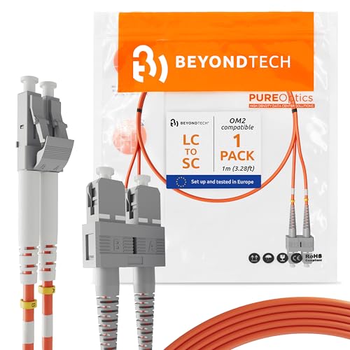 BEYONDTECH 1m (3.28ft) LC to SC Fiber Patch Cable – UPC Multimode Duplex Fiber Optic Cable – 50/125µm core, Compatible with OM2 – LSZH PUREOptics Series - Image 1