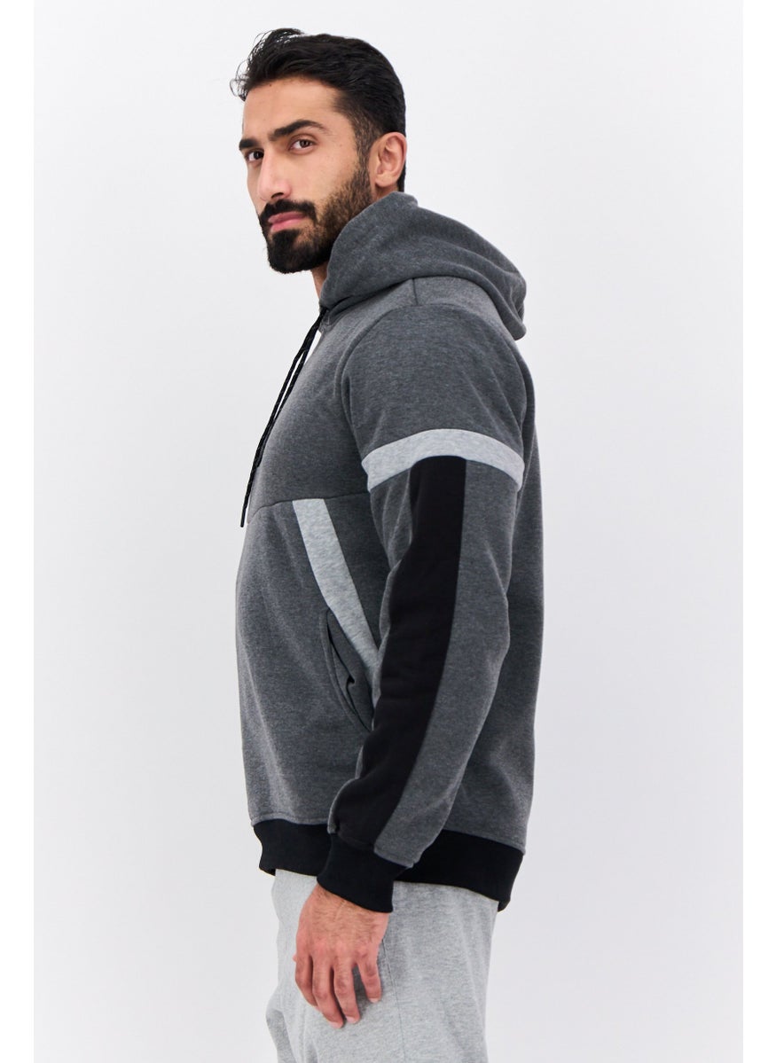 Modern Culture Men Color Block Long Sleeves Hoodie, Grey  - Image 3