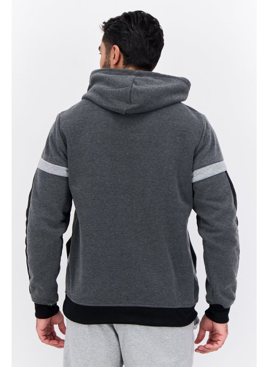 Modern Culture Men Color Block Long Sleeves Hoodie, Grey  - Image 2