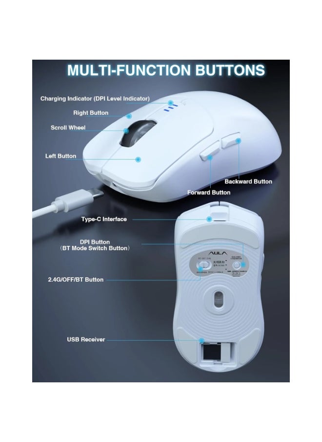 AULA - SC580 Wireless Gaming Mouse, Tri-Mode 2.4G/BT5.0/USB-C Gaming Mouse, 10000 DPI Rechargeable Wireless Mouse with 6 Programmable Buttons, Ergonomic Computer Mouse for Laptop/PC/Mac/Tablet - Image 1