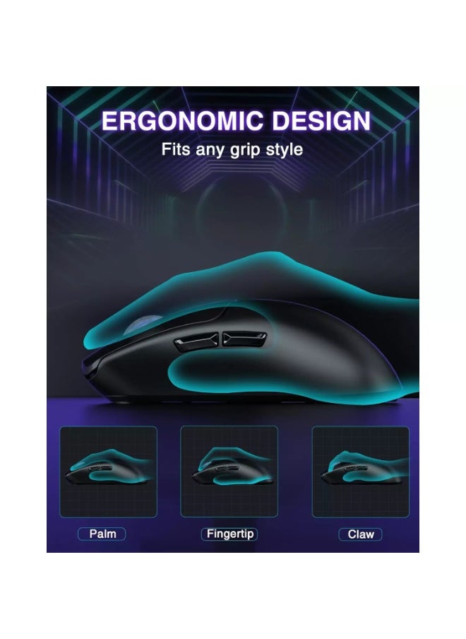 SC580 Wireless Gaming Mouse, Tri-Mode 2.4G/BT5.0/USB-C Gaming Mouse, 10000 DPI Rechargeable Wireless Mouse with 6 Programmable Buttons, Ergonomic Computer Mouse for Laptop/PC/Mac/Tablet