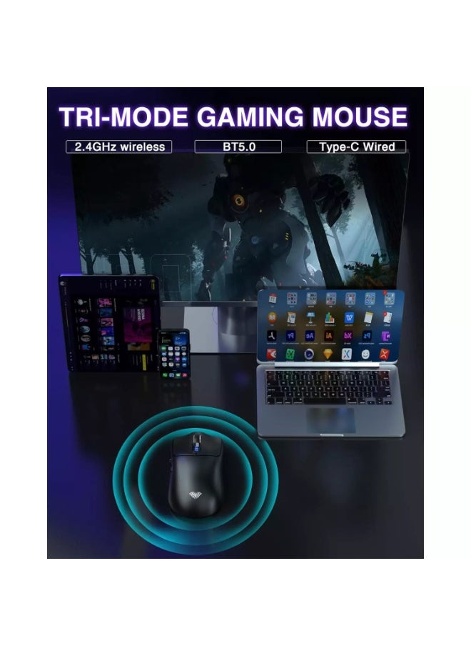 SC580 Wireless Gaming Mouse, Tri-Mode 2.4G/BT5.0/USB-C Gaming Mouse, 10000 DPI Rechargeable Wireless Mouse with 6 Programmable Buttons, Ergonomic Computer Mouse for Laptop/PC/Mac/Tablet