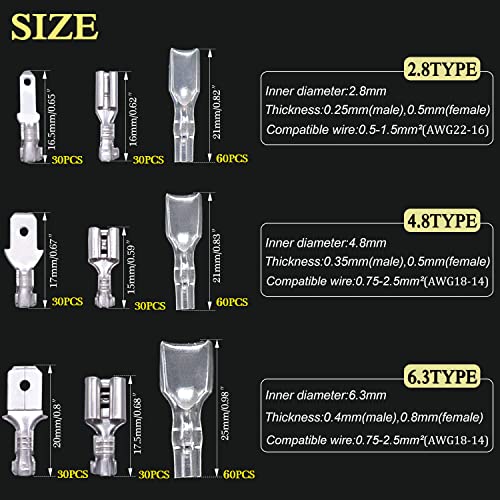 Twidec/360Pcs 2.8/4.8/6.3mm Quick Splice Male and Female Wire Spade Connector Crimp Terminal Block Assortment Kit with Insulating Sleeve for Electrical Wiring Car Audio Speaker - Image 2