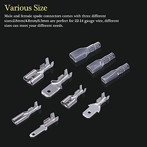 Twidec/360Pcs 2.8/4.8/6.3mm Quick Splice Male and Female Wire Spade Connector Crimp Terminal Block Assortment Kit with Insulating Sleeve for Electrical Wiring Car Audio Speaker - Image 3