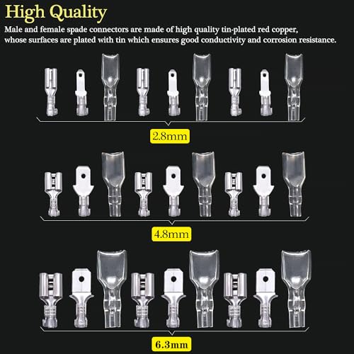 Twidec/360Pcs 2.8/4.8/6.3mm Quick Splice Male and Female Wire Spade Connector Crimp Terminal Block Assortment Kit with Insulating Sleeve for Electrical Wiring Car Audio Speaker - Image 4