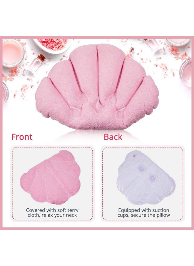 Jetec - 3 Pieces Inflatable Bath Pillow With Suction Cups Terry Cloth Covered Bath Pillow Shell Shape Bathtub Spa Pillow Comfortable Soft Bath Cushion Neck Support For Bathtub Hot Tub (Pink Green White) - Image 1