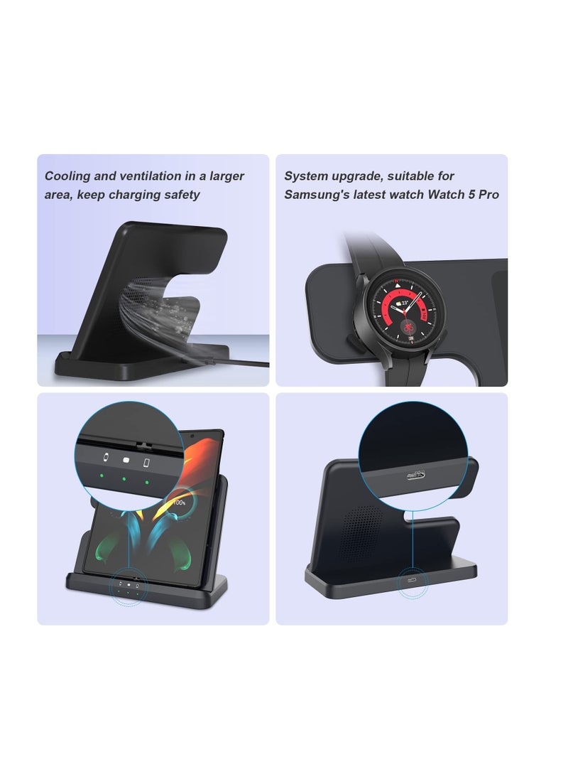 Anmi - Wireless Charging Station for Samsung 3 in 1 Wireless Charger for Galaxy Watch 4/3/Active 2/1 Compatible with Samsung S22 Ultra S21 S20 Note20 Z Flip 4/3 Z Fold Galaxy Buds, Black - Image 1
