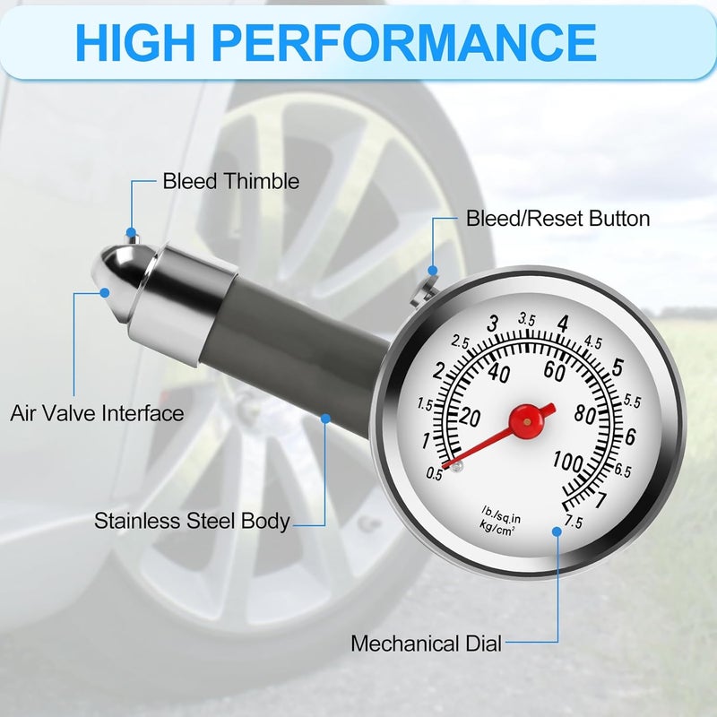 Guirnd Tire Pressure Gauge for Cars (0-100 Psi), Mechanical Tire Gauges for Tire Pressure, Tire Pressure Gauge Heavy Duty, Tire Air Gauge for Motorcycles, Trucks, Bicycles - Image 3