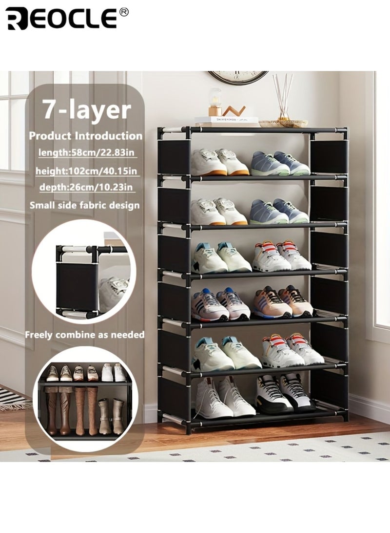 ريوكل رف أحذية موفر للمساحة 7 طبقات سهل التركيب قابل للتكديس والتوسيع منظم تخزين من القماش والمعدن لغرفة المعيشة والسكن الجامعي والشقق والممر - Image 2