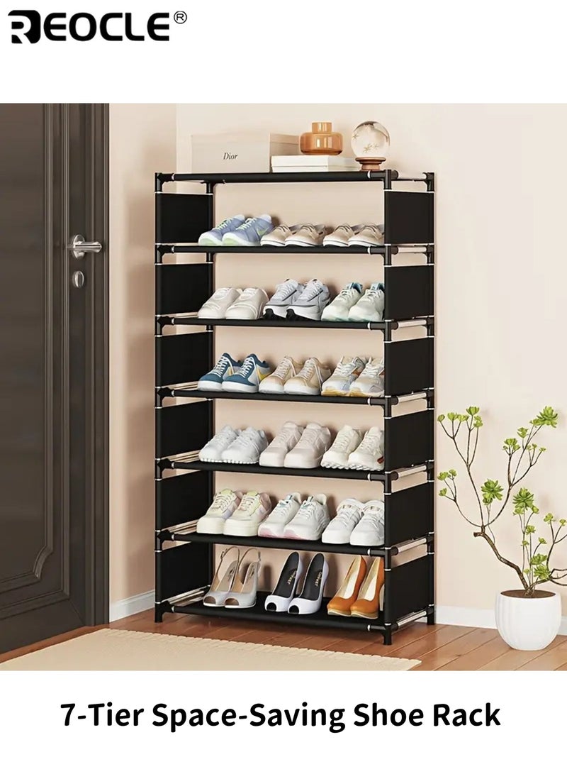ريوكل رف أحذية موفر للمساحة 7 طبقات سهل التركيب قابل للتكديس والتوسيع منظم تخزين من القماش والمعدن لغرفة المعيشة والسكن الجامعي والشقق والممر - Image 1