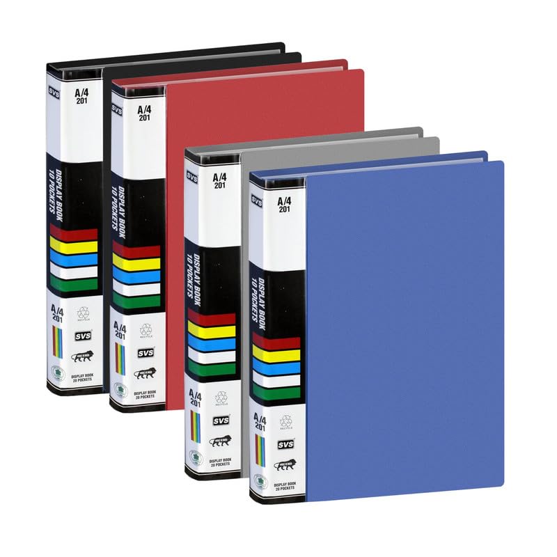 TULMAN 40 Pockets Bound A4 Size Presentation Display Book Portfolio File Binders with Plastic Clear Sleeves Document Organizer for Music Sheets Artwork Drawing for School - (Color May Vary) - 4 Pack - Image 1