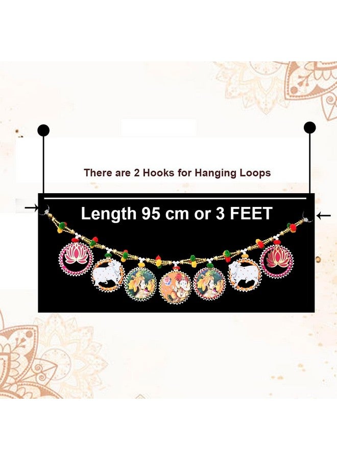 Saugat Traders Saugat Traders Toran for Main Door - Bandanwar Lotus & Cow Pichwai Door Decoration for Wall Hanging for- Mandir/Pooja Decorative - 3 Feet Multicolour  - Image 3