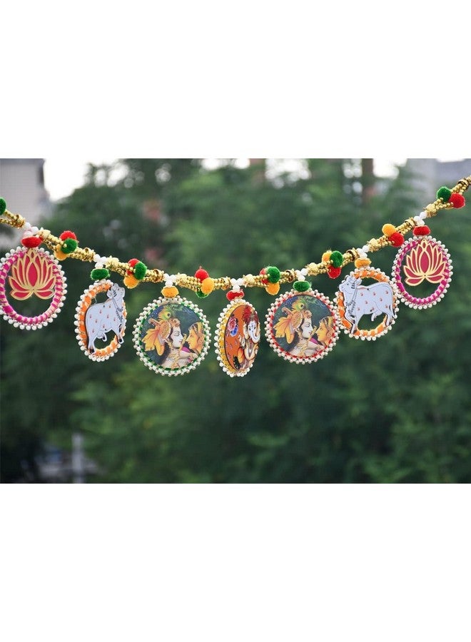 Saugat Traders Saugat Traders Toran for Main Door - Bandanwar Lotus & Cow Pichwai Door Decoration for Wall Hanging for- Mandir/Pooja Decorative - 3 Feet Multicolour  - Image 4