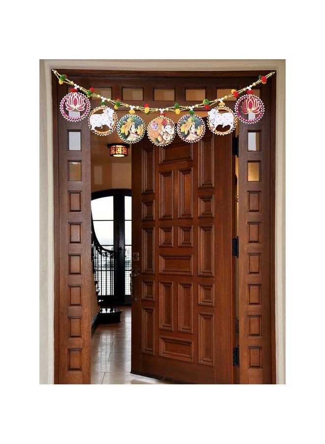Saugat Traders Saugat Traders Toran for Main Door - Bandanwar Lotus & Cow Pichwai Door Decoration for Wall Hanging for- Mandir/Pooja Decorative - 3 Feet Multicolour  - Image 1