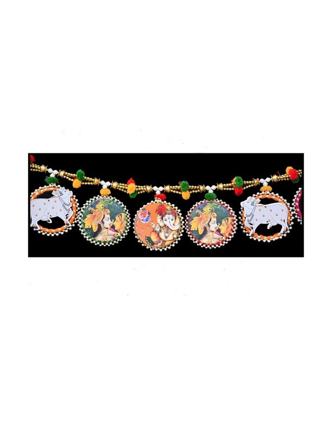Saugat Traders Saugat Traders Toran for Main Door - Bandanwar Lotus & Cow Pichwai Door Decoration for Wall Hanging for- Mandir/Pooja Decorative - 3 Feet Multicolour  - Image 5