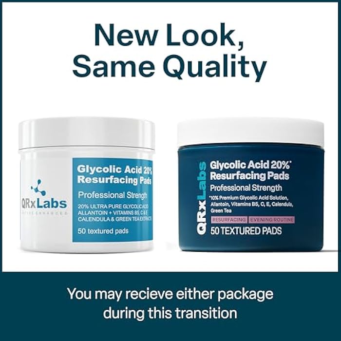 QRxLabs Glycolic Acid 20% Resurfacing Pads for Face & Body with Vitamins B5, C & E, Green Tea, Calendula, Allantoin - Exfoliates Surface Skin and Reduces Appearance of Fine Lines and Wrinkles - Peel Pads - Image 3