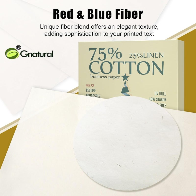 gnatural 75% Cotton 25% Linen Business Paper, Ivory 85gsm 8.5"W x 11"L Resume Paper, Won't Get Wet Printing Paper 100/Box with Low Starch - Image 4