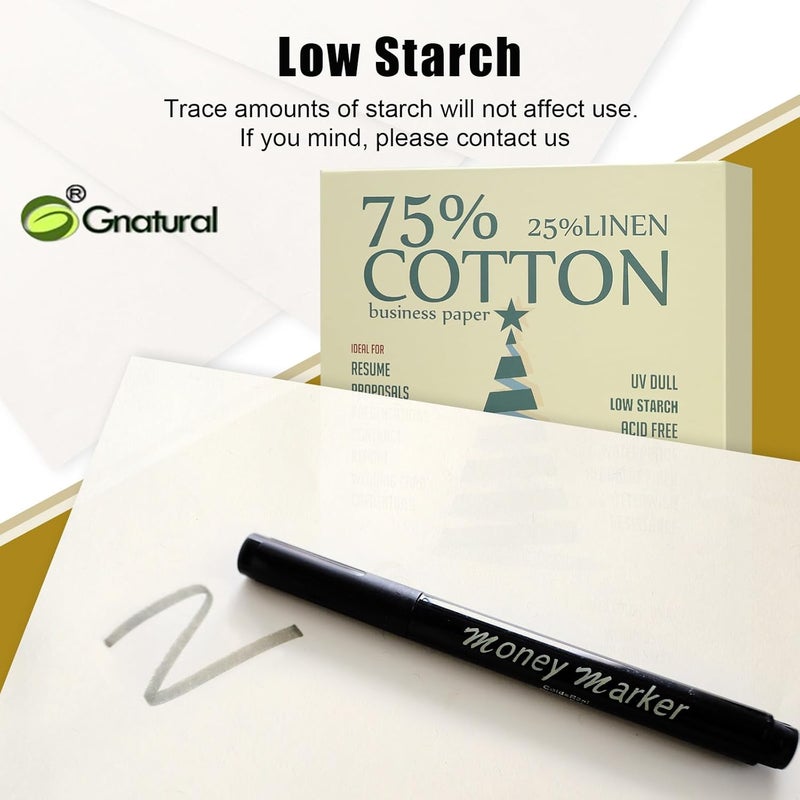 gnatural 75% Cotton 25% Linen Business Paper, Ivory 85gsm 8.5"W x 11"L Resume Paper, Won't Get Wet Printing Paper 100/Box with Low Starch - Image 2