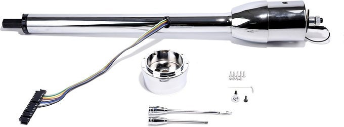 28" Chrome Tilt Street Rod Floor Shift Steering Column with Wheel Adapter