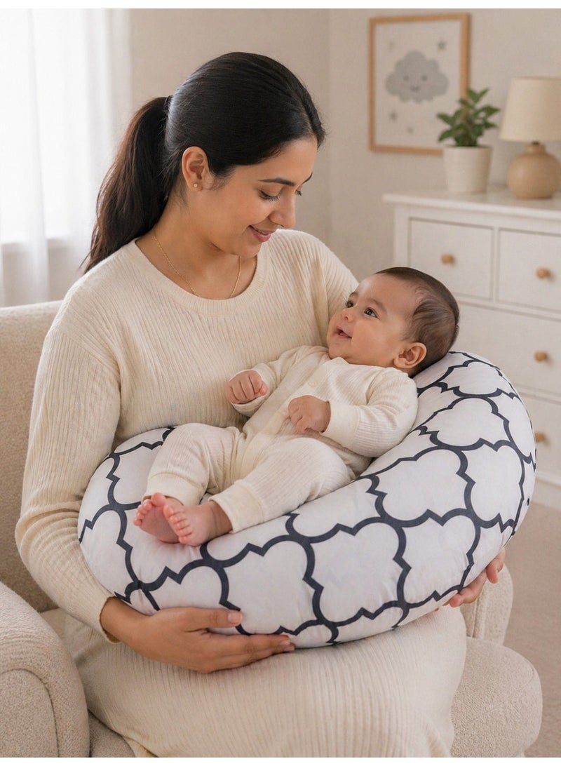 Little Bee Baby Nursing Pillow Breast feeding Nursing Pillow and Positioner for Babies, Feeding Support for Mom & Baby, Tummy Time Pillow, for Breastfeeding & Bottle feeding Nursing Pillow (Black And White Cotton Print) - Image 1