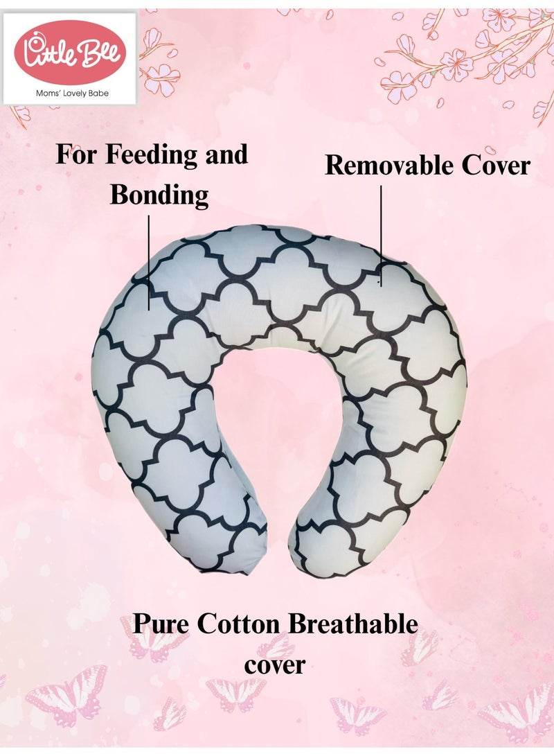 Little Bee Baby Nursing Pillow Breast feeding Nursing Pillow and Positioner for Babies, Feeding Support for Mom & Baby, Tummy Time Pillow, for Breastfeeding & Bottle feeding Nursing Pillow (Black And White Cotton Print) - Image 2