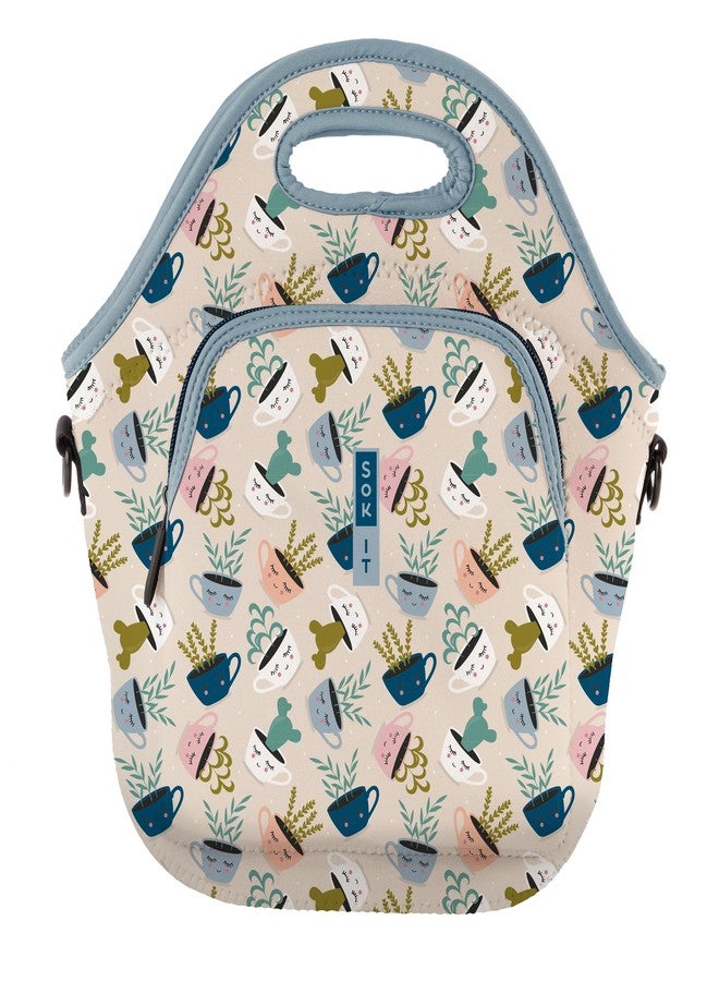 Sok It LunchTote Zippered Bag Insulated Neoprene Caddy (Botanical Teacups, X-Large 6.5 Quart Lunch Tote) - Image 1