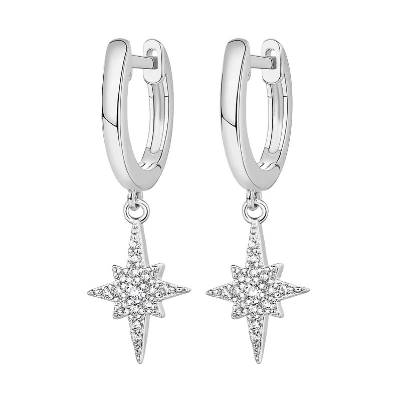 PAVOI 14K White Gold Plated S925 Sterling Silver Post Drop/Dangle Huggie Earrings for Women | Dainty Star Earrings - Image 3