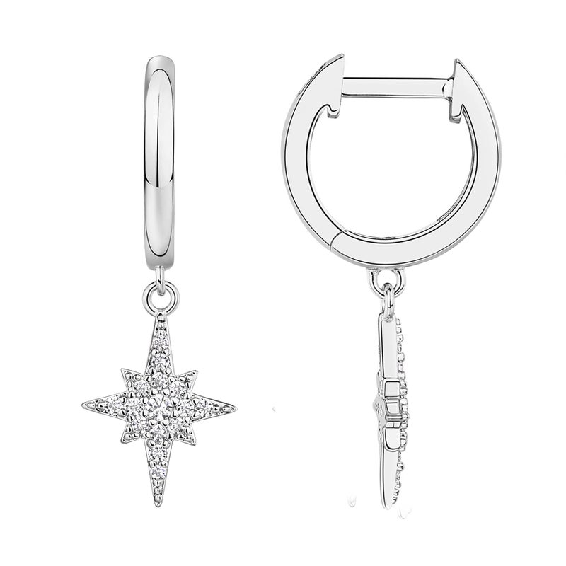 PAVOI 14K White Gold Plated S925 Sterling Silver Post Drop/Dangle Huggie Earrings for Women | Dainty Star Earrings - Image 1