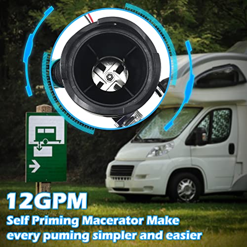 Feekoon مضخة ماكراتور RV للصرف الصحي، مضخة نفايات محمولة 12 فولت RV لسيارة التخييم والقارب، 12 جالون في الدقيقة شفط 10 أقدام رفع، حماية من التشغيل الجاف لمدة 30 ثانية - Image 4