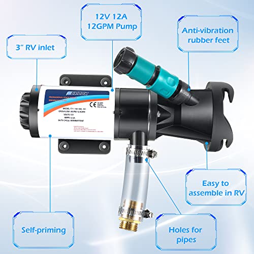 Feekoon مضخة ماكراتور RV للصرف الصحي، مضخة نفايات محمولة 12 فولت RV لسيارة التخييم والقارب، 12 جالون في الدقيقة شفط 10 أقدام رفع، حماية من التشغيل الجاف لمدة 30 ثانية - Image 3