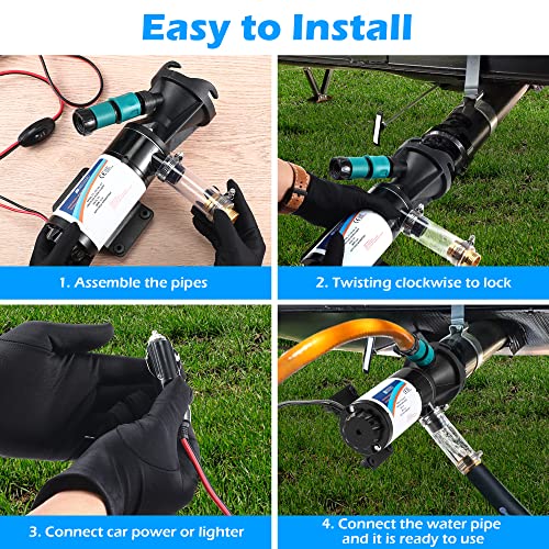 Feekoon مضخة ماكراتور RV للصرف الصحي، مضخة نفايات محمولة 12 فولت RV لسيارة التخييم والقارب، 12 جالون في الدقيقة شفط 10 أقدام رفع، حماية من التشغيل الجاف لمدة 30 ثانية - Image 5