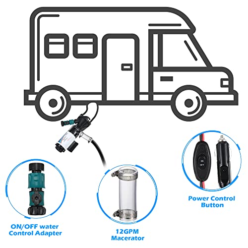 Feekoon مضخة ماكراتور RV للصرف الصحي، مضخة نفايات محمولة 12 فولت RV لسيارة التخييم والقارب، 12 جالون في الدقيقة شفط 10 أقدام رفع، حماية من التشغيل الجاف لمدة 30 ثانية - Image 2