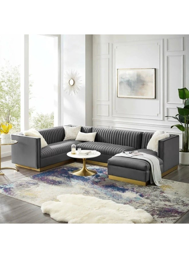 كستم ديكو أريكة سيسيلي واسعة مخملية متماثلة على شكل حرف U - أريكة قابلة للتخصيص لغرفة المعيشة، تنجيد فاخر، تصميم على شكل حرف L - Image 2