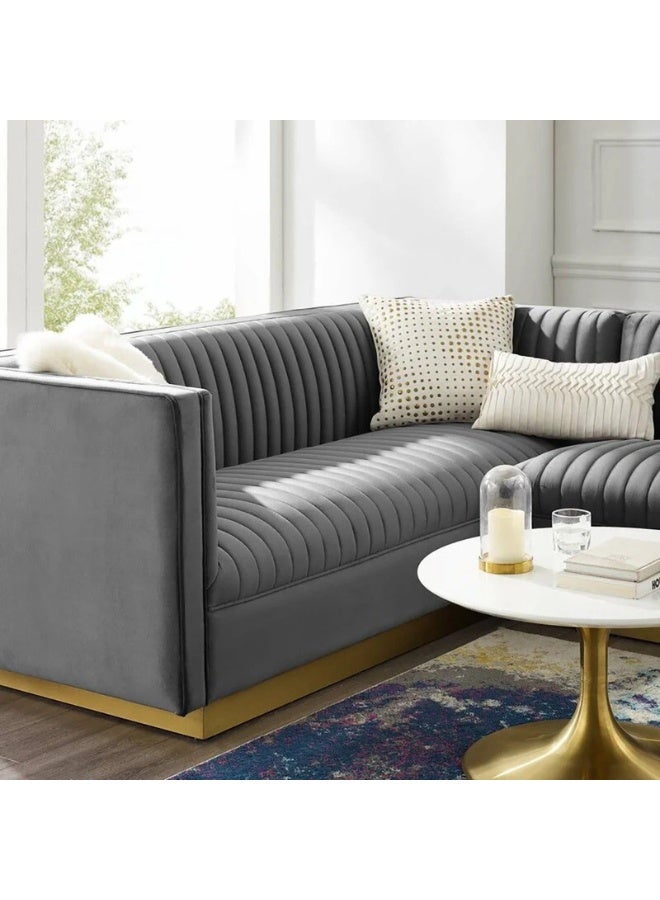 كستم ديكو أريكة سيسيلي واسعة مخملية متماثلة على شكل حرف U - أريكة قابلة للتخصيص لغرفة المعيشة، تنجيد فاخر، تصميم على شكل حرف L - Image 3