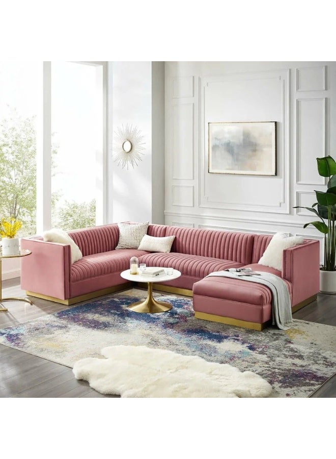 كستم ديكو أريكة سيسيلي واسعة مخملية متماثلة على شكل حرف U - أريكة قابلة للتخصيص لغرفة المعيشة، تنجيد فاخر، تصميم على شكل حرف L - Image 1