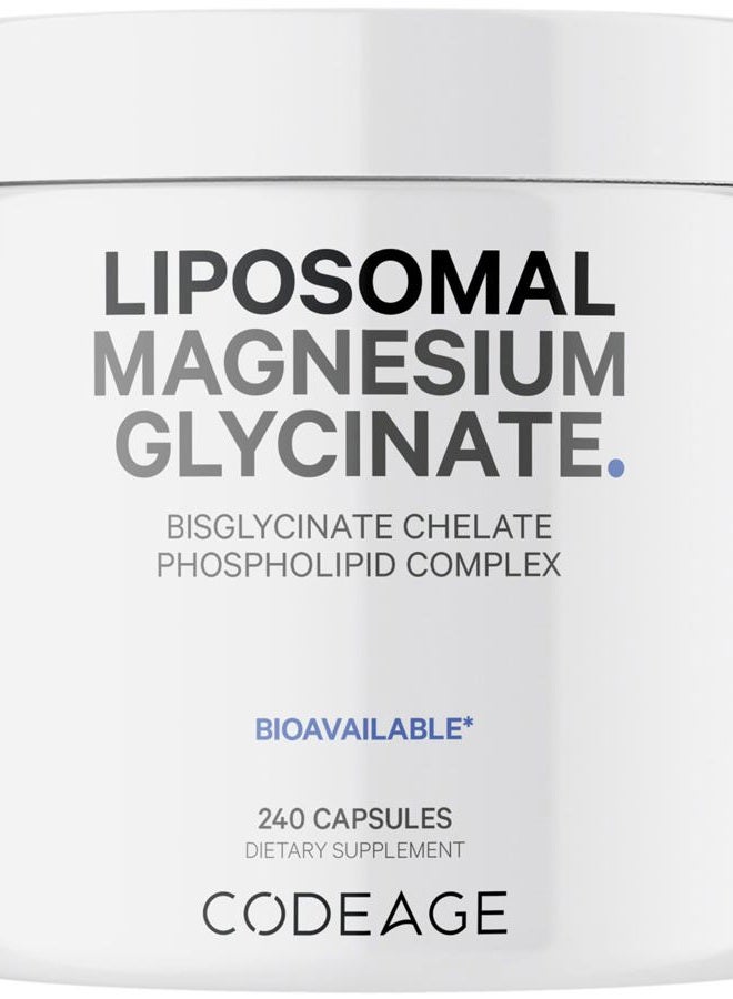 Codeage Liposomal Magnesium Glycinate Supplement, 2-Month Supply, Bisglycinate Magnesium Chelate, Chelated Magnesium Mineral Pills, BioPerine Black Pepper Vitamins Capsules, Non-GMO Vegan, 240 ct