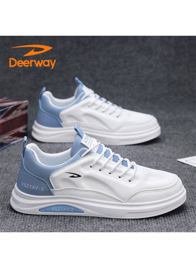 Deerway Men's Casual Sneakers  Autumn Winter Soft Sole Comfortable Sports Shoes White Blue Size 42 - Image 1