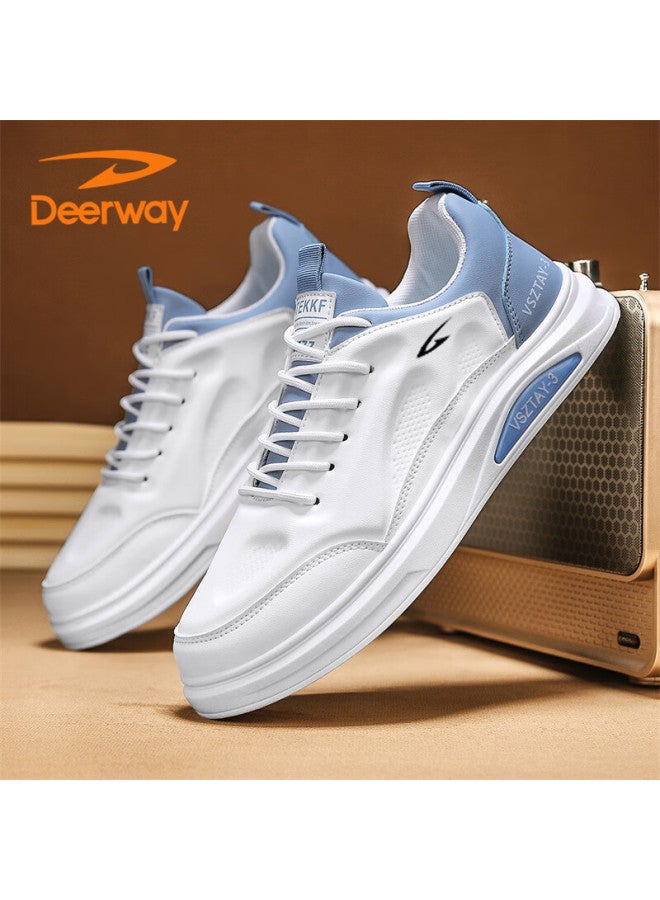 Deerway Men's Casual Sneakers  Autumn Winter Soft Sole Comfortable Sports Shoes White Blue Size 42 - Image 4