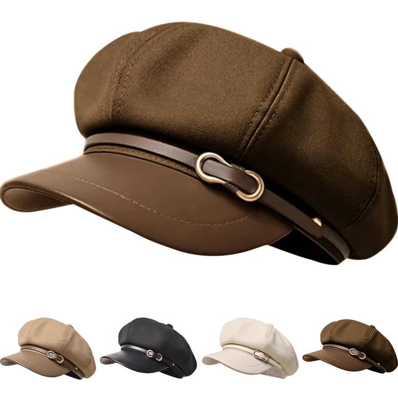 Busnos Newsboy Hats for Women and Men Beret Women's Hats & Caps Fall and Winter Womens Hat Dark Brown Ladies y2k Hat Women's Octagonal Newsboy Cap for Men Ladies Dark Brown Caps Fashion - Image 1