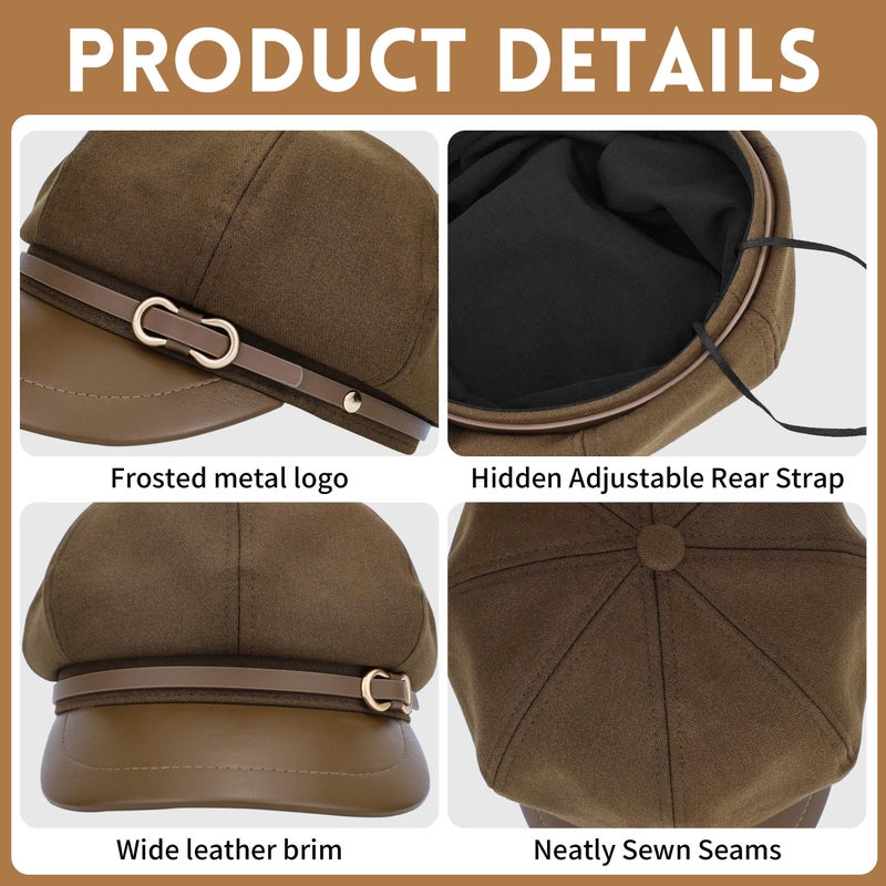 Busnos Newsboy Hats for Women and Men Beret Women's Hats & Caps Fall and Winter Womens Hat Dark Brown Ladies y2k Hat Women's Octagonal Newsboy Cap for Men Ladies Dark Brown Caps Fashion - Image 4
