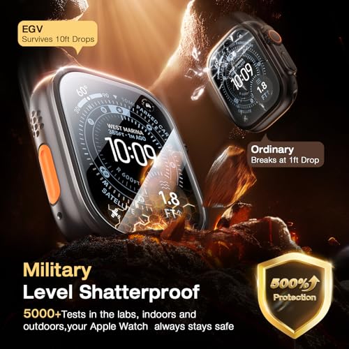 EGV 3 Pack for Apple Watch Ultra 3/Ultra 2/Ultra Screen Protector 49mm [Upgrade][Military Grade Protection] Top 9H+ HD Tempered Glass for iWatch Ultra 49mm with Auto-alignment Installation Frame, Anti Scratch - Image 2