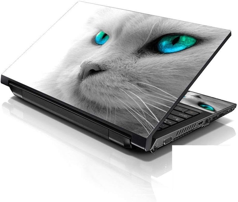 Lss Laptop 15 15.6 Skin Cover with Colorful Blue Eyed Cat Pattern for HP Dell Lenovo Apple Asus Acer Compaq - Fits 13.3" 14" 15.6" 16" (2 Wrist Pads Free) - Image 1