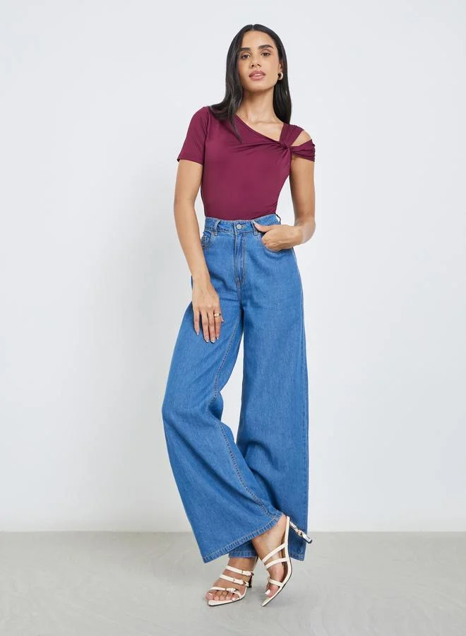 Styli Styli Women Maroon Knot Detail Knit Top