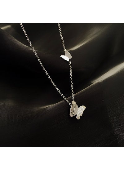 Generic - Titanium Steel Butterfly Pendant Necklace Non-fading Short Clavicle Chain Simple Korean Fashion Design Simple Necklace silver titanium steel butterfly necklace - Image 1